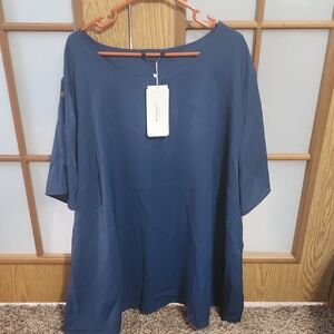 Bloomchic Blue Top With Buttons On Sleeves